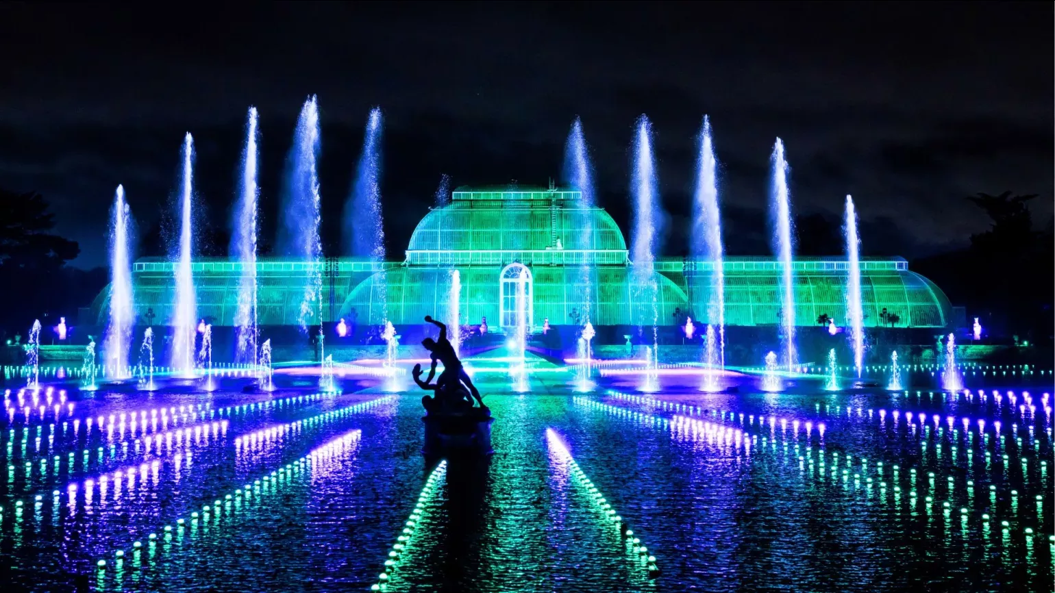 Palm House lit up at night