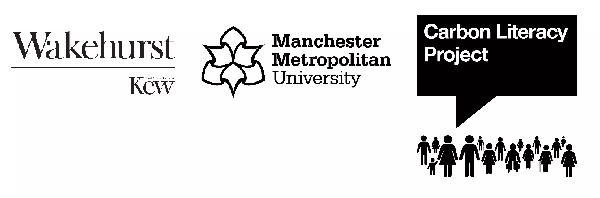 The logos for Wakehurst, the Carbon Literacy Project and Manchester Metropolitan University