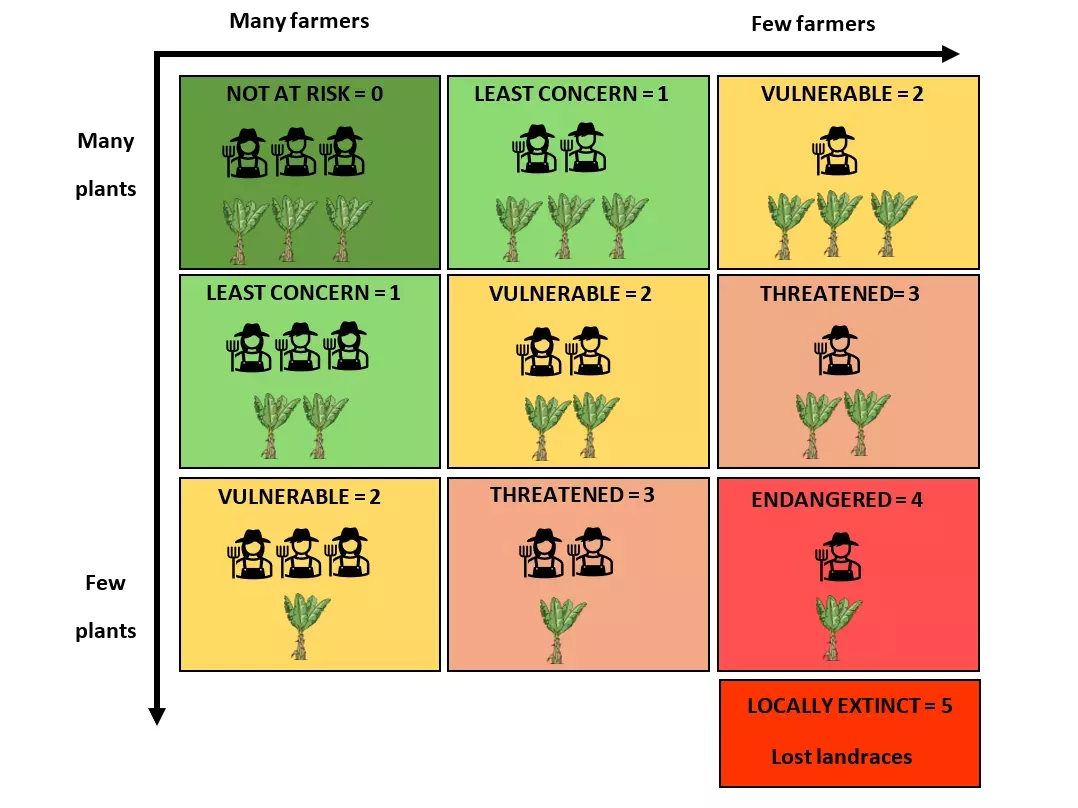 A chart groups crop types into 5 categories based on the numbers of farmers growing them and the number of plants being grown.