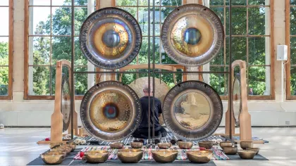 Sound bath taking place in the Nash Conservatory