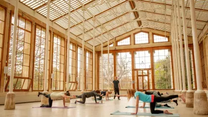 A group performing Pilates 